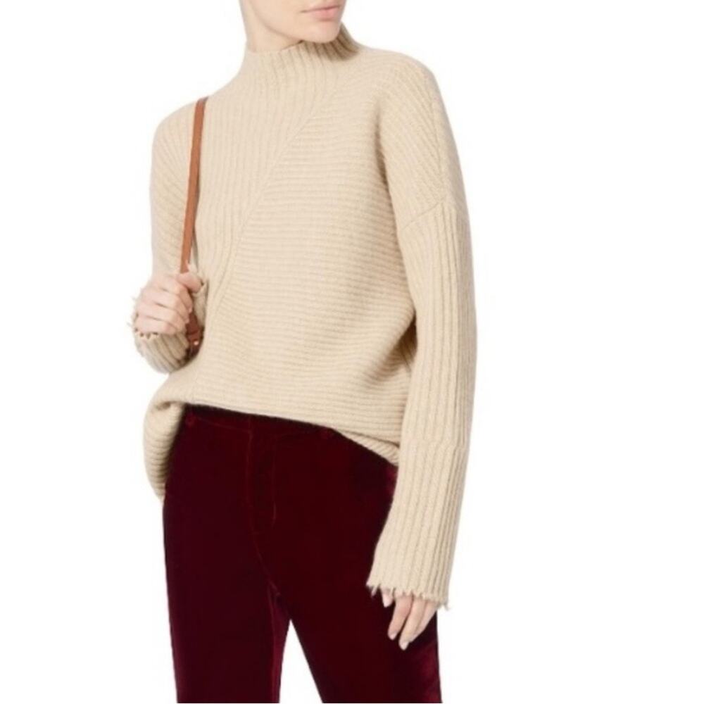 Intermix Cashmere Preston Distressed Turtleneck Sweater Tan Cream Medium $345